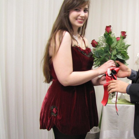 BETSEY JOHNSON VINTAGE Red Rose Velvet Bubble Dress Vintage Valentine's Day - Picture 3 of 4